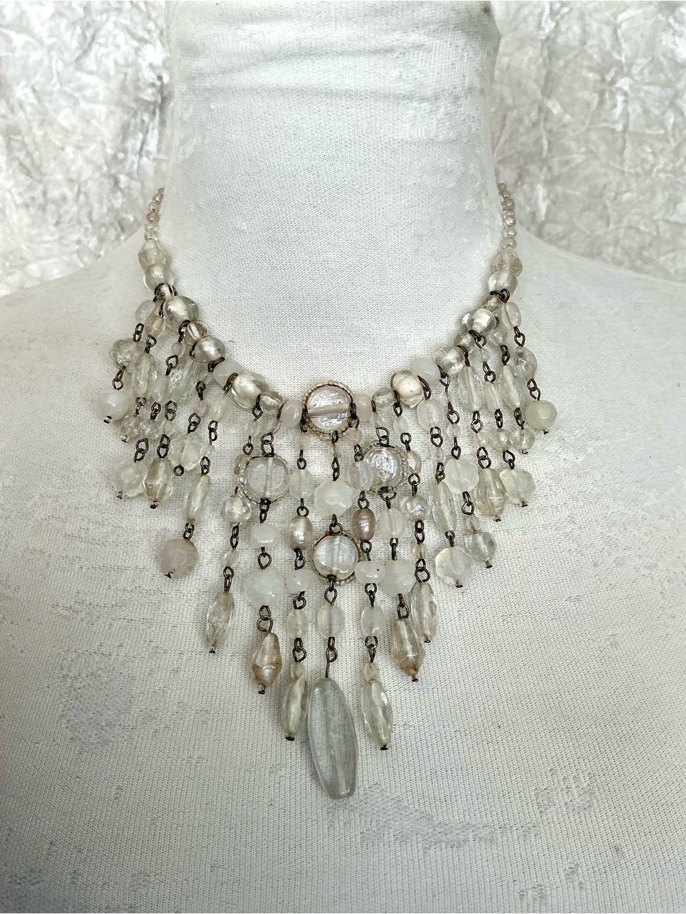 Vintage Elegant Ivory Beaded Fringe Necklace - Statement Women’s Jewelry